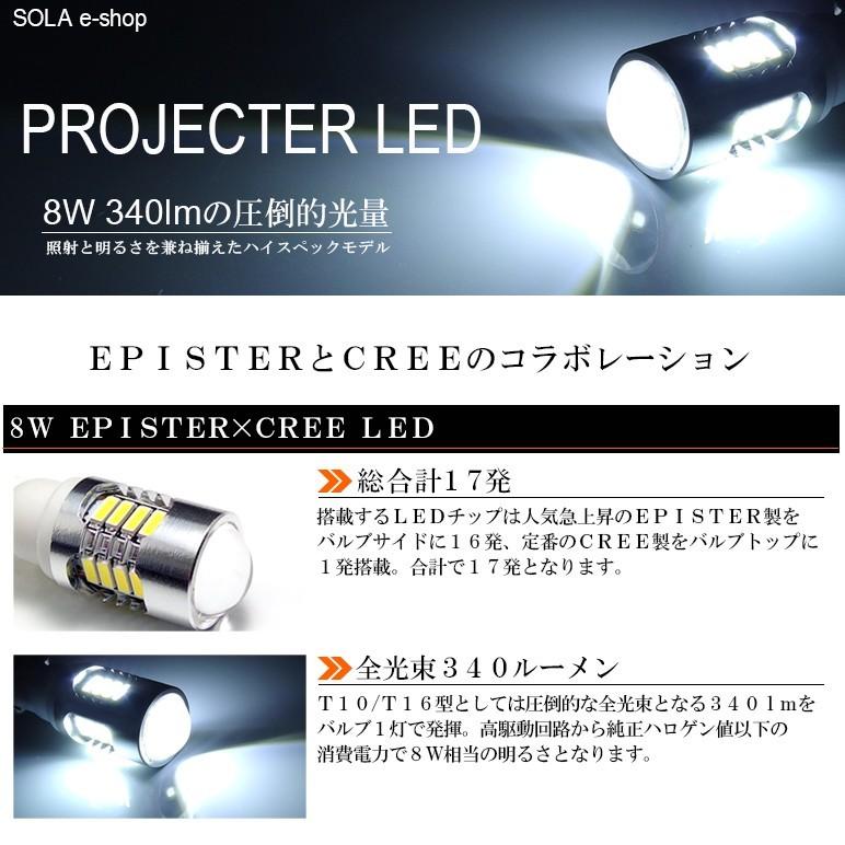 MK53S スペーシアカスタム LED バックランプ T10/T16 ウェッジ 8W CREE × EPISTER プロジェクター ホワイト/6000K 2個入り | ブランド登録なし | 01