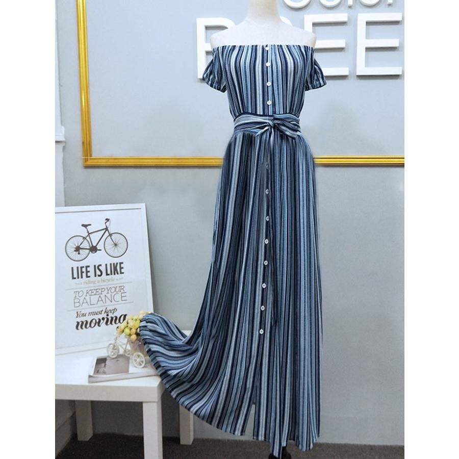 ワンピース リゾートワンピ 夏 ボヘミアン 大人 上品 ストライプ マキシ丈 海 ビーチ ロング ベアトップ オフショルダー 送料無料 Hlyq 0012 Solas 通販 Yahoo ショッピング