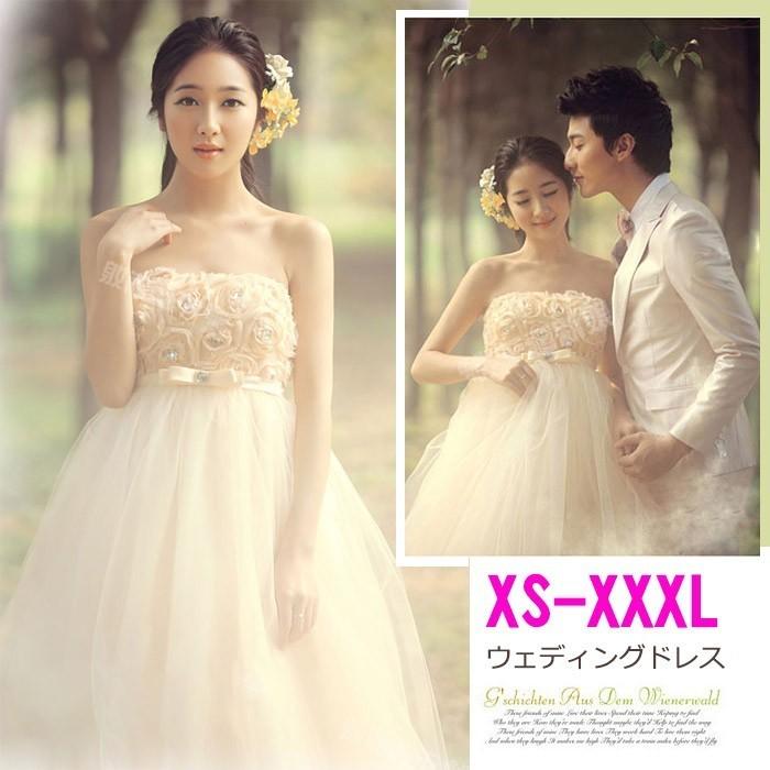 ウエディングドレス マタニティ エンパイア 結婚式 花嫁ドレス ブライダル ベアトップ ロング丈 花モチーフ 編み上げ ハイウエスト 大きいサイズ Hs 011h Solas 通販 Yahoo ショッピング