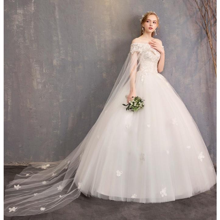 ウエディングドレス ロング 花嫁 ブライダル ベアトップ オフショルダー チュール レース 刺繍 編み上げ レースアップ マント付き 花飾り Aライン Hs z Solas 通販 Yahoo ショッピング