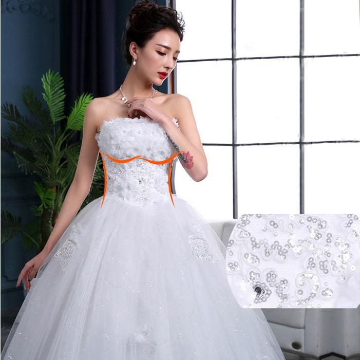 ウエディングドレス ロング丈 花嫁 ベアトップ 編み上げ チュール 花モチーフ 白 バッグレス Aライン 袖なし マキン丈 ラメ ブライダル Hs z Solas 通販 Yahoo ショッピング