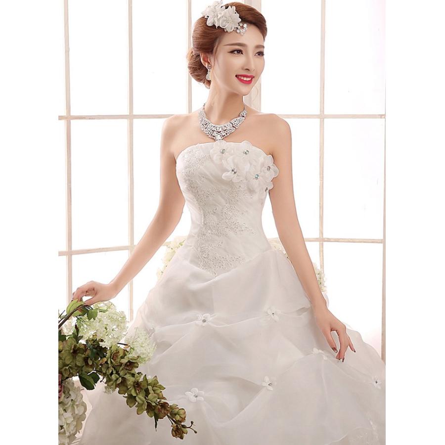 ウエディングドレス エンパイア 花嫁 結婚式 ベアトップ マキン丈 花モチーフ ブライダル オフショルダー スパンコール 編み上げ 大きいサイズ Hs z Solas 通販 Yahoo ショッピング