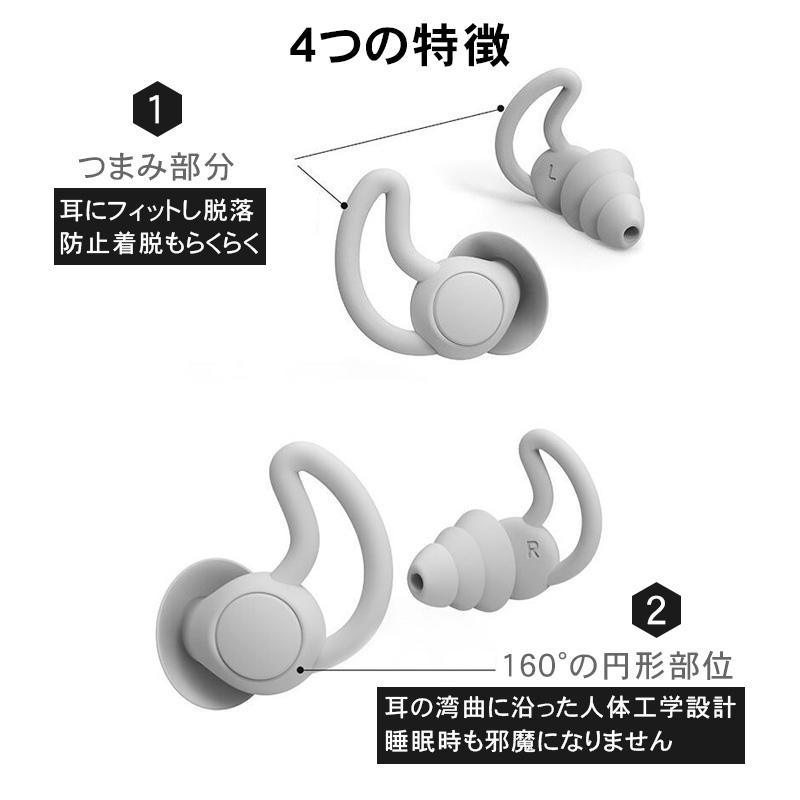 耳栓 睡眠 遮音 最強 防音 高性能 軽量 ケース付き シリコン イヤープラグ 耳せん みみせん 安眠 いびき 勉強 飛行機 快眠 安眠 旅行 工事 パチンコ 送料無料｜solastore｜04