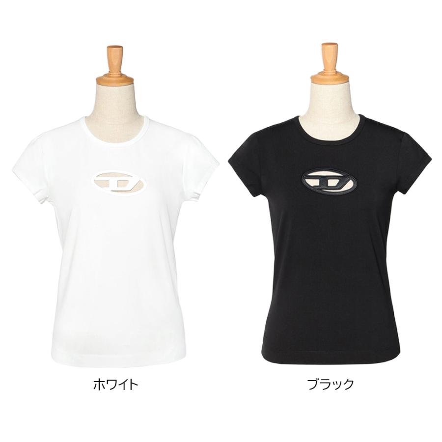 ディーゼル Tシャツ レディース 半袖 A06268 0AFAA DIESEL tシャツ オーバルDロゴ カットアウト コンパクト スリム フィット シンプル 春夏 爆買の画像