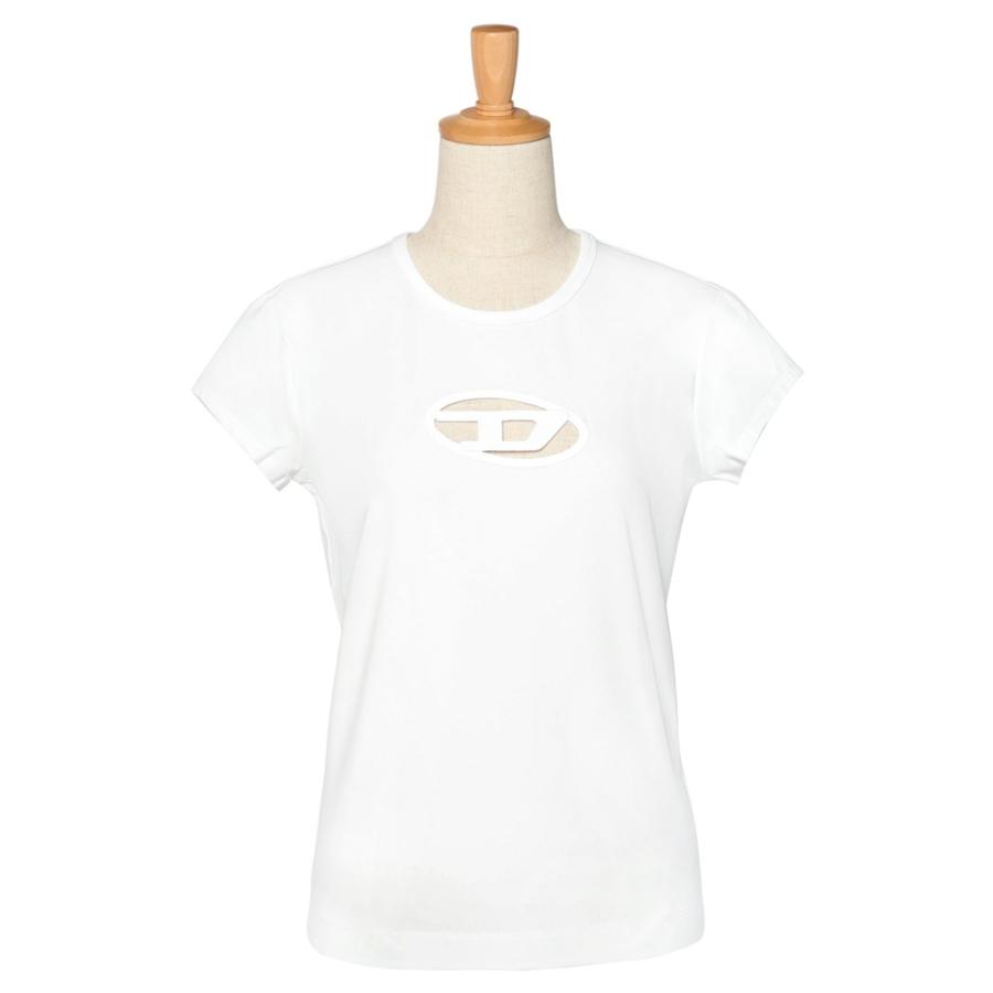 ディーゼル Tシャツ レディース 半袖 A06268 0AFAA DIESEL tシャツ オーバルDロゴ カットアウト コンパクト スリム フィット シンプル 春夏 爆買の画像
