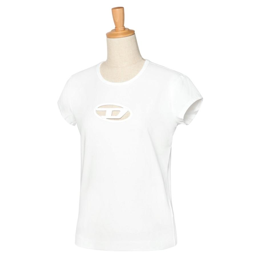 ディーゼル Tシャツ レディース 半袖 A06268 0AFAA DIESEL tシャツ オーバルDロゴ カットアウト コンパクト スリム フィット シンプル 春夏 爆買の画像