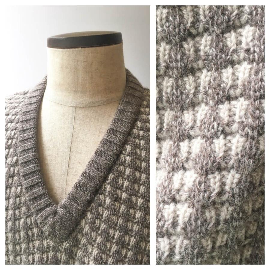 ニット セーター グレー メンズ カジュアル ブランド Fedeli フェデーリ カシミヤ ローゲージ カシミヤ チェック グレー ｖネック 大きいサイズ ローゲージ Fed 銀座 Hiko