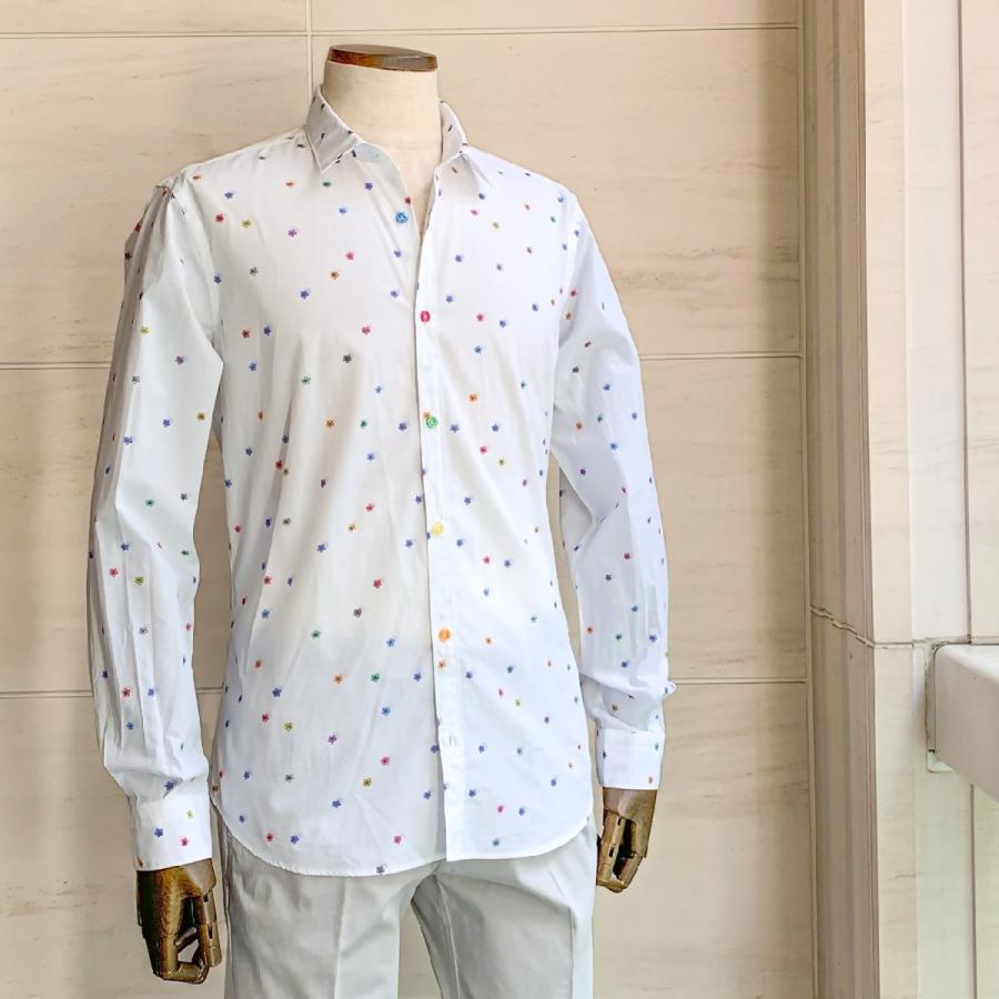 お得な情報満載 ブランド ホワイト コットンシャツ 花柄 カジュアルシャツ 50年以上培ったその確かな技術で華やかで遊び心のあるシャツを Poggianti1958 カジュアル メンズ シャツ ポジャンティ1958 シャツ カジュアルシャツ