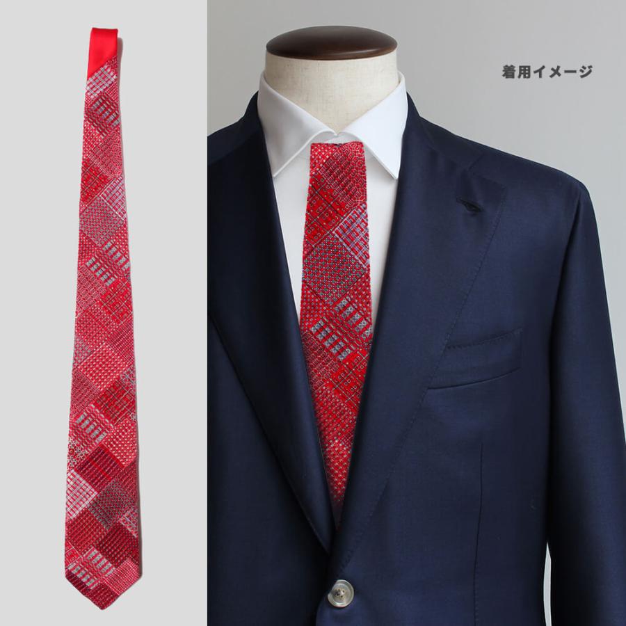 【STEFANO RICCI／ステファノリッチ】シルクネクタイ パッチワークプリーツ プリント プリーツ レッド (ste00891)の画像