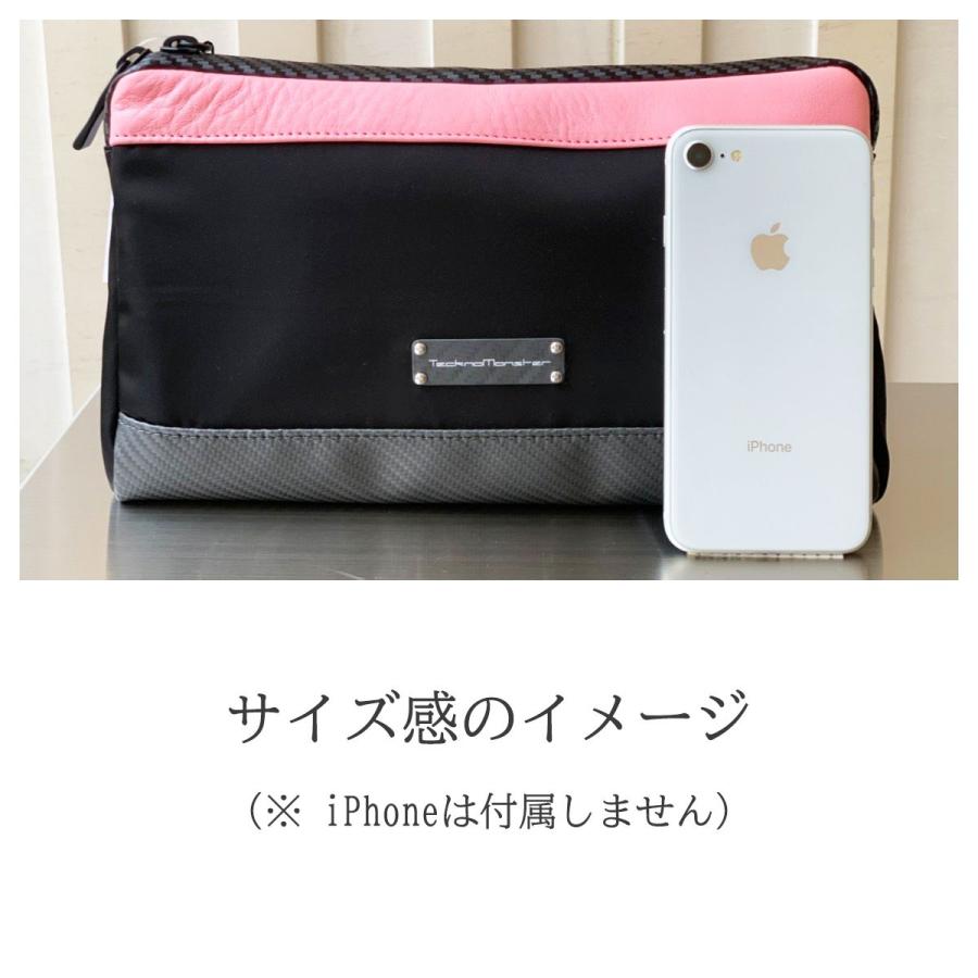 【 銀座HIKOモデル 】ポーチ バッグインバッグ テックナイロン カーボンファイバー カーフレザー ピンク TecknoMonster テクノモンスター イタリア製_5