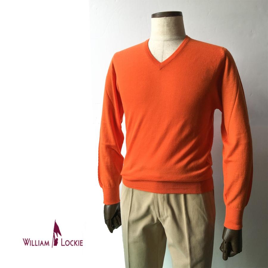 ニット セーター メンズ ブランド カジュアル ブランド ウィリアムロッキー カジュアル カシミヤ セーター オレンジ イギリス Vネック