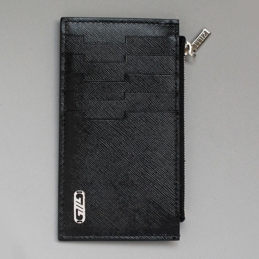 【ZILLI／ジリー】ZIP付きカードケース メンズ レディース ブランド カーフレザー 本革 ブラック（zil02375）の画像