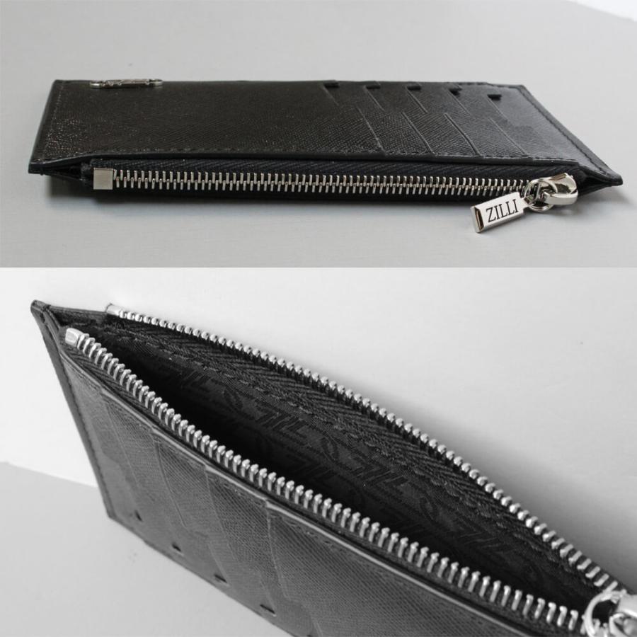 【ZILLI／ジリー】ZIP付きカードケース メンズ レディース ブランド カーフレザー 本革 ブラック（zil02375）の画像