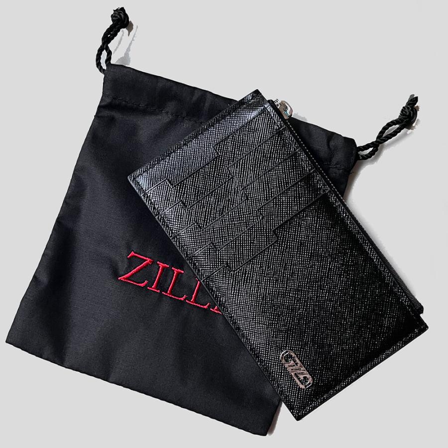 【ZILLI／ジリー】ZIP付きカードケース メンズ レディース ブランド カーフレザー 本革 ブラック（zil02375）の画像
