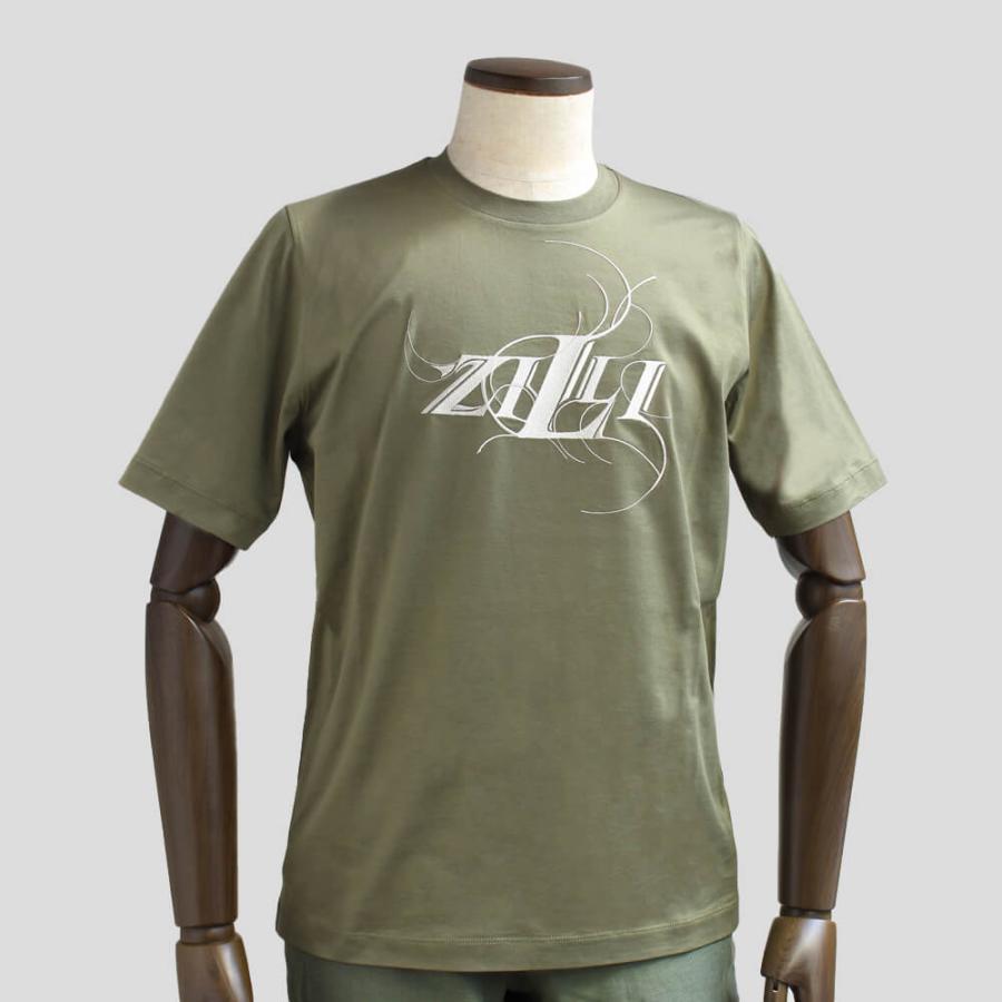 ZILLI ジリー Tシャツ カットソー 半袖シャツ メンズ カジュアル ブランド コットン メンズ オリーブグリーン グリーン 深緑 おしゃれ 紳士服 高級 大きいサイズの画像