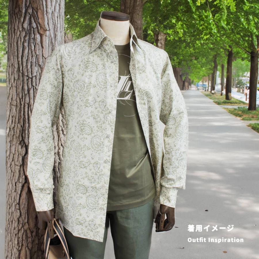 ZILLI (ジリー) カジュアルシャツ ボタンダウン モスグリーン ペイズリー おしゃれ 紳士服 高級 大きいサイズの画像