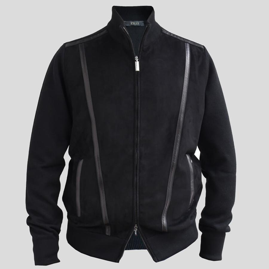 ZILLI／ジリー】レザーコンビニットブルゾン ウール シルク ブルゾン