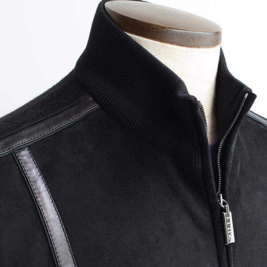 ZILLI／ジリー】レザーコンビニットブルゾン ウール シルク ブルゾン