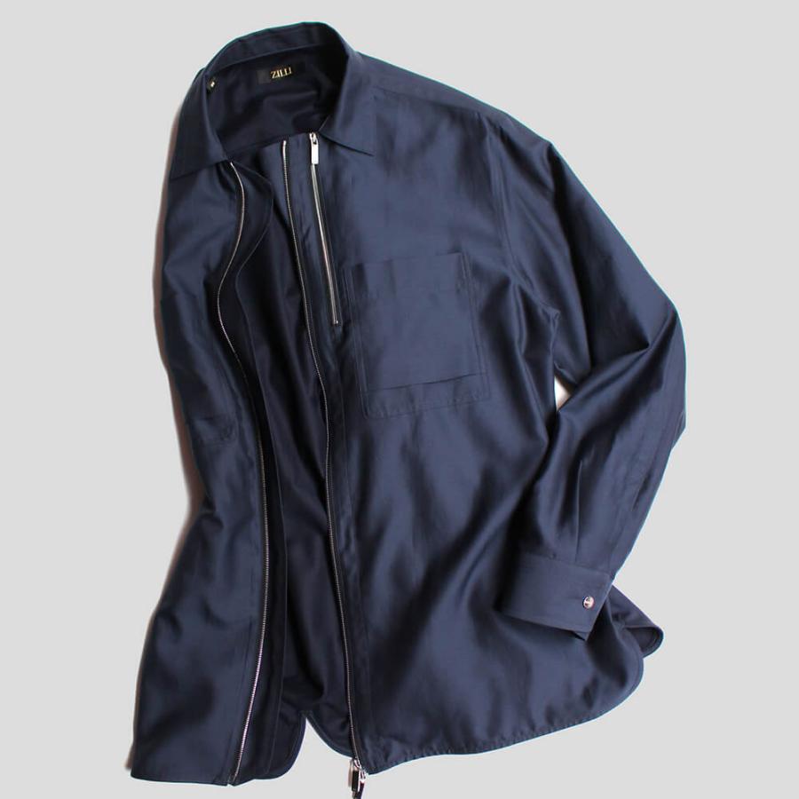 45R コットン フランネル　カバーオール　シャツ　ネイビー　2サイズ AU GARCONS(オーギャルソン) フロントポケットオーバーサイズ