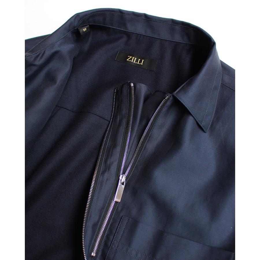 コットンシルクオーバーシャツ ZILLI／ジリー】コットンシルクオーバーシャツ ネイビー オーバー