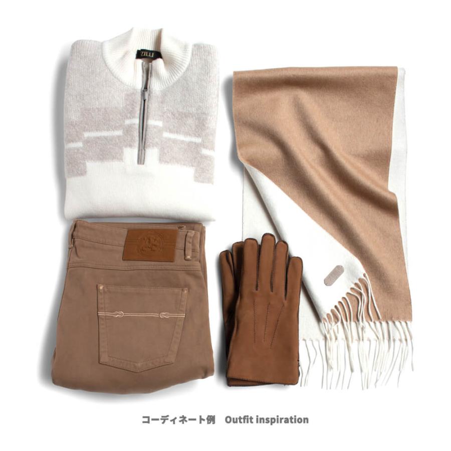 【ZILLI／ジリー】カシミヤシルクバイカラーマフラー キャメル アイボリー (zil02460)の画像