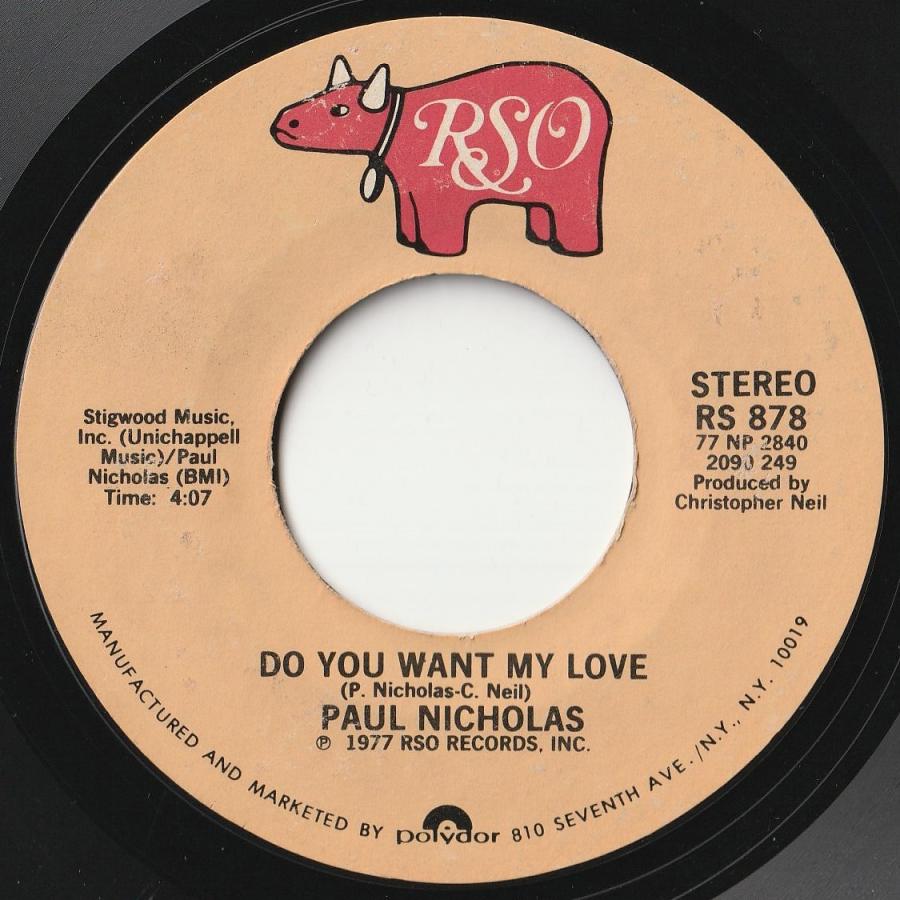 Paul Nicholas Heaven On The 7th Floor / Do You Want My Love RSO US RS 878 201446 SOUL DISCO ソウル ディスコ レコード 7インチ 45｜solidityrecords｜02