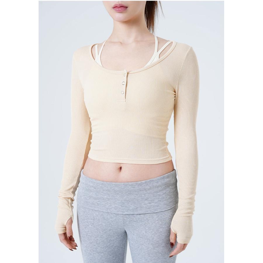 リブ ストレッチトップス ヨガウェア ピラティスウェア シンプル