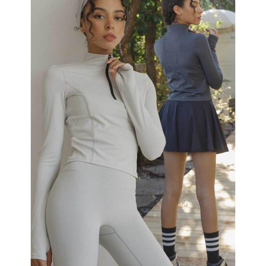 長袖 レディース トップス ハイネック ぴったり 伸縮 シンプル ヨガ 宅トレ ルームウェア 韓国ファッション ラウンドネック ピラティス ヨガ ストレッチ Tops 384 Soluleda By Conchwear 通販 Yahoo ショッピング