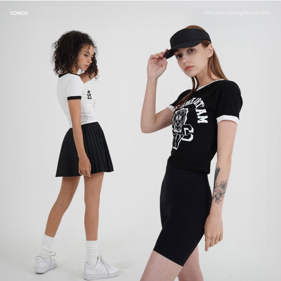 22年新作入荷 ロゴ 韓国ファッション レディース トップス Tシャツ かっこいい 黒 白 ツートーン ダンス ゴルフ テニス コンパクト 韓国ストリート モノトーン 半袖 カラー Black Www Raviwebcoding Com