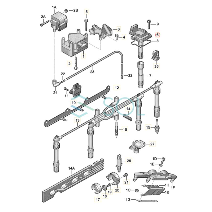 HELLA イグニッションコイル 6本セット 1台分 出荷締切18時 ワーゲン ボーラ ゴルフ4 ニュービートル シャラン 022905715C 022905100A｜solltd2｜04