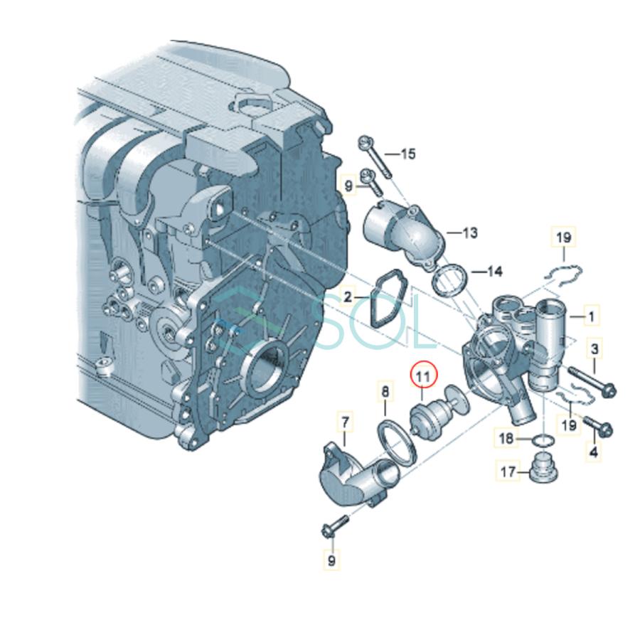 VW パサートB3 B4(3A2 35l) シャラン(7M6 7M8 7M9) ヴェント(1H2) サーモスタット 80℃ 開弁式 075121113D 出荷締切18時｜solltd2｜06