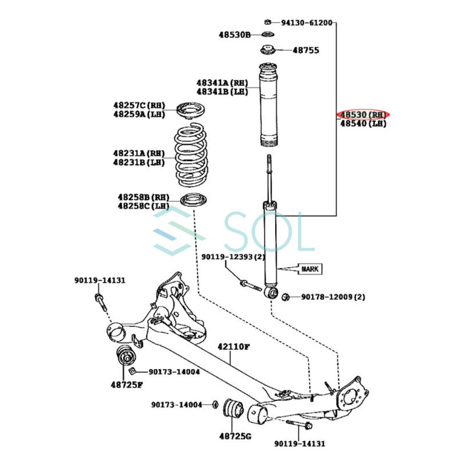 トヨタ  プリウス(ZVW30) ショックアブソーバー 30系 全年式対応 前後左右1台分セット 48520-80293 48510-80573 48530-80636 48520-80294｜solltd2｜07