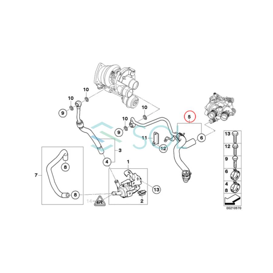 BMW MINI R55 R56 R57 R58 R59 クーラントホース(ウォーターポンプ〜ターボチャージャー) 純正品 クーパーS JCW