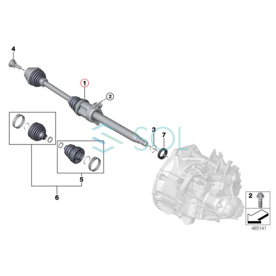 BMW MINI F54 F55 F56 F57 F60 フロント ドライブシャフト アウトプットシャフト 右側 ワン クーパー クーパーD JCW 31608611936の画像