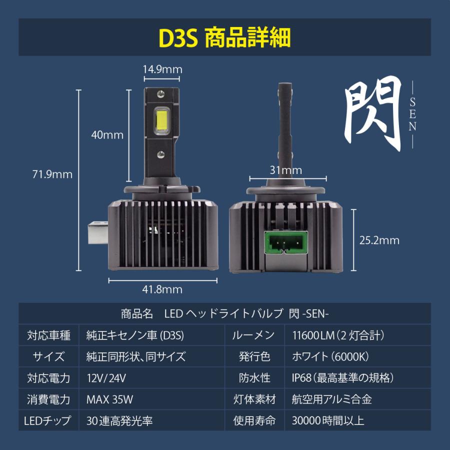 D3S LED ヘッドライト バルブ VW ワーゲン シャラン 7N HID を LED化 6000K オリジナル 閃 ポン付け キャンセラー内蔵 新基準車検対応_6