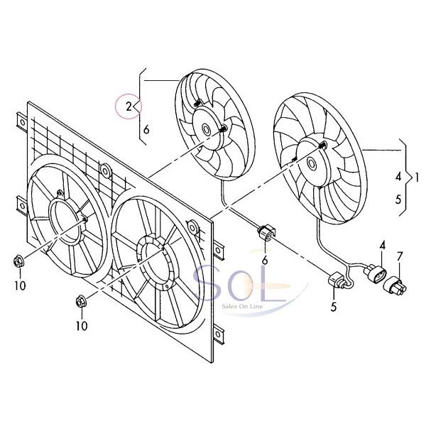 VW イオス ゴルフ5 ゴルフ6 ジェッタ ラジエーター 電動ファン (サブファン 295mm) 1K0959455DH