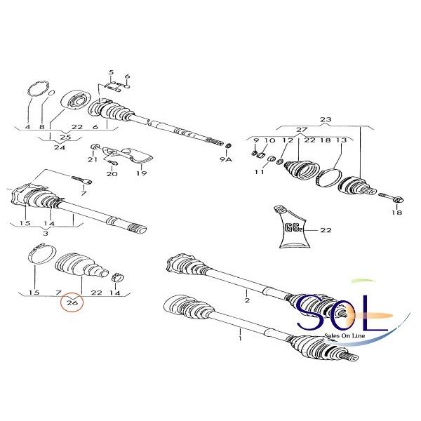 アウディ A3 (8L1) A4 (8E2 8E5 8H7 B6 8HE 8EC 8ED B7) A6 (4B2 4B5 4BH C5) ドライブシャフトブーツ インナー側 8E0498201B 1J0498201G｜solltd5｜02