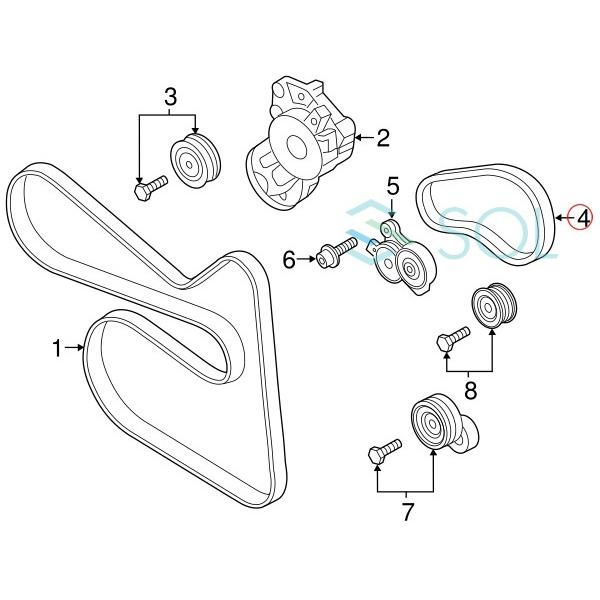 VW パサート(3C2 3C5 362 365) CC(357) ジェッタ3(1K2) ジェッタ4(162 163) ビートル(5C1 5C7) ファンベルト 5PK491 03C145933A｜solltd｜03