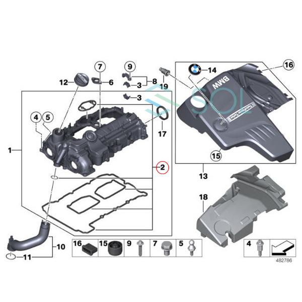 BMW シリンダーヘッドカバーガスケット 5点セット BMW F32 F36 F07 F10
