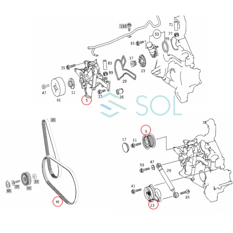 ベンツ W202 W203 W251 W163 ウォーターポンプ ベルトテンショナー