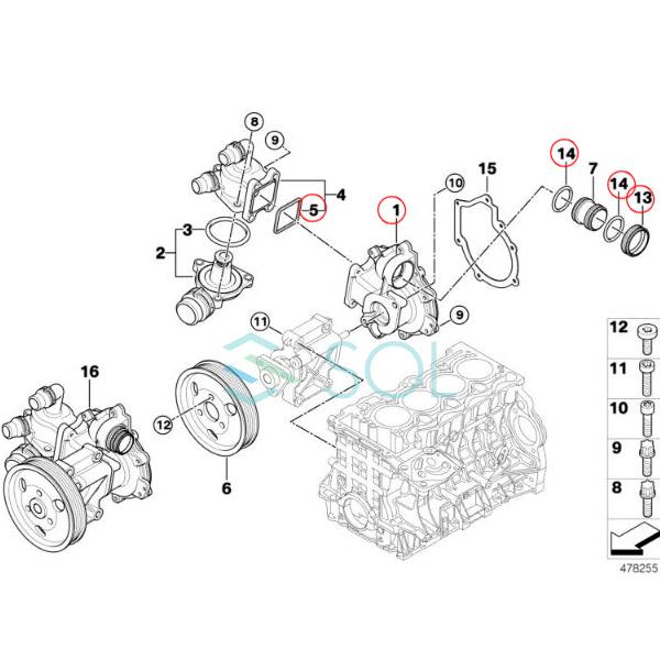 BMW E87 E82 E88 E46 E90 E91 E92 E84 X1 ウォーターポンプ 116i 118i 