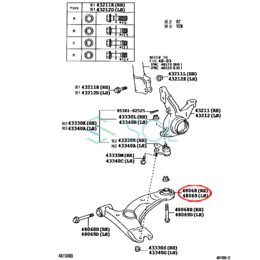 トヨタ（TOYOTA） カローラアクシオ ZZE123 フロント ロアアーム