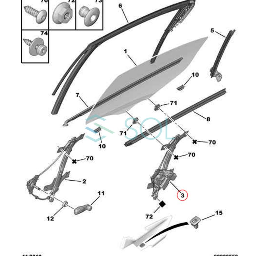 パワーウインドウレギュレーター リア 右側 ウインドウレギュレーター プジョー PEUGEOT 508 I 8D 508 SW I 8E 9224H9 9806087080｜solltd｜04