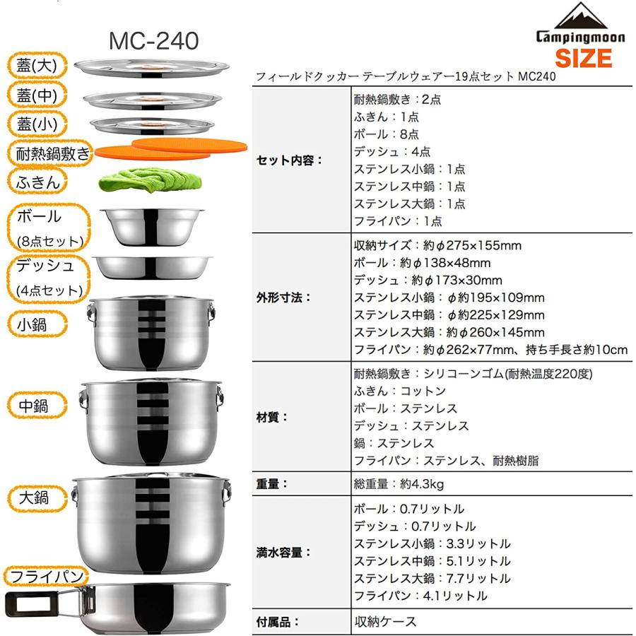 CAMPINGMOON クッカーセット テーブルウェアー ステンレス ファミリー