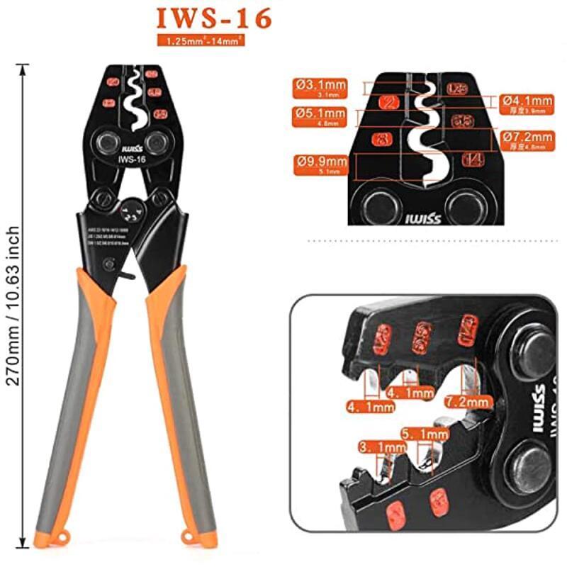 圧着ペンチ 圧着工具 裸圧着 ペンチ 裸端子 裸スリーブ 端子 裸圧着端子 裸圧着スリーブ 圧着端子 JIS準拠品 1.25-14sq IWISS アイウィス IWS-16 メール便｜sologear｜03