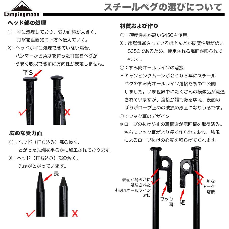 ペグ 40cm ペグセット 6本 セット 機械構造用炭素鋼S45C スチールペグ アイアン テント 設営 キャンプ ステーク 高品質  黒皮カチオン電着塗装 固い地面｜sologear｜04