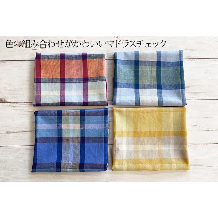 60sコットン/麻ローンマドラスチェック 布 生地 手作り カット50cm単位