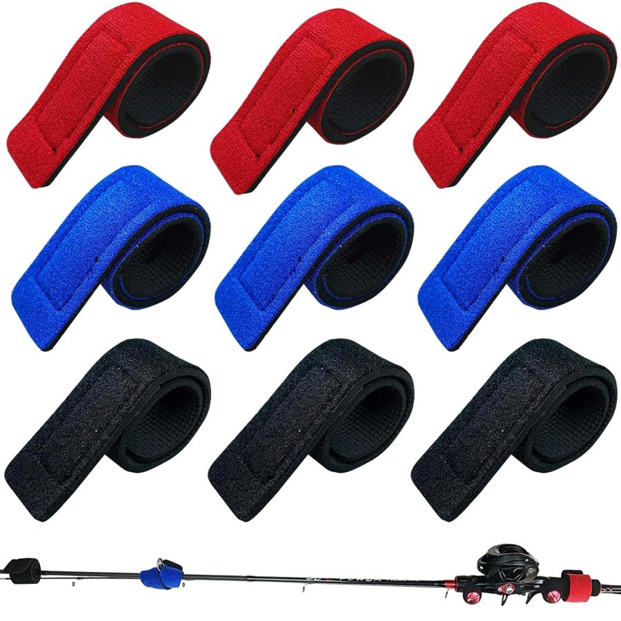 ロッドベルト 保護ベルト 釣り竿バンド 釣り 結びバンド マジックテープバンド 3色 9本入 | 