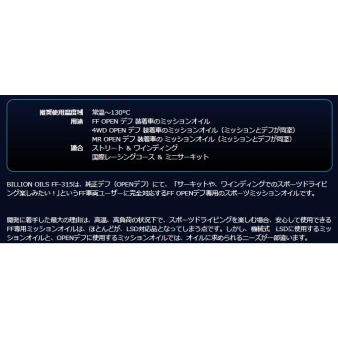BILLION ビリオンOILS FFミッションオイル OPENデフ用 80W-90 2L BOIL-FF315 |  | 03