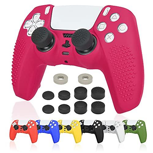 Ltenic ps5 コントローラー カバー シリコン素材 ps5 カバー コントローラー 傷防止 滑り止め 保護ケース-ローズレッドスティック | 